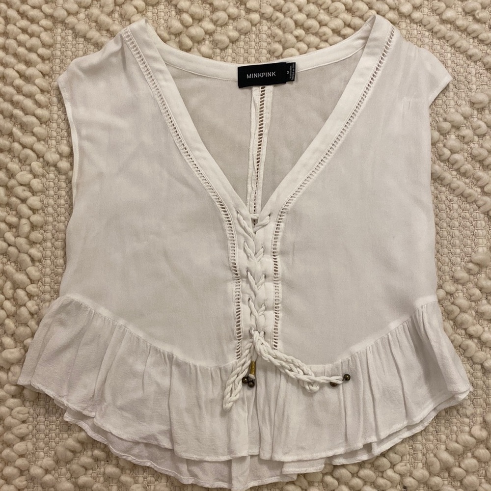 MINKPINK white sleeveless top with peplum detail